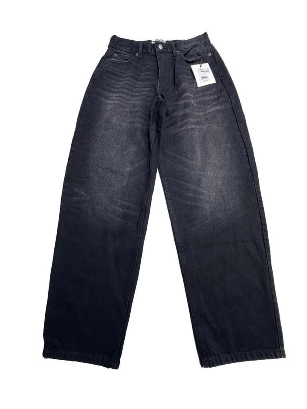 KBB by Kahlana Women's Low-Rise Wide Leg Barrel Jeans in Black Wash